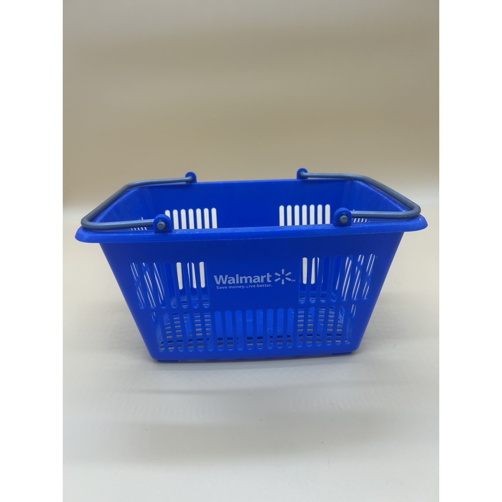 WALMART Mini Replica Shopping Blue Basket 9.75"x7" With Gray Handles